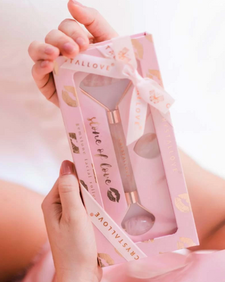 Massaggiatore per il viso in quarzo rosa pietra dell’amore Selflove set Crystallove - 2