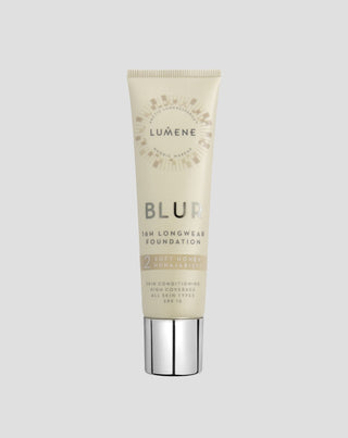 Fondotinta levigante fortemente coprente fino a un massimo di 16 ore Blur 2 Soft Honey con SPF 15 Lumene