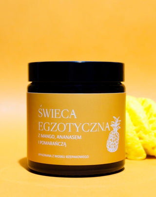 Candela esotica fatta a mano con cera di colza al profumo di mango, ananas e arancia Mglife - 2