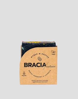 Sapone solido detergente e antibatterico carbone di cocco con liquirizia Bracia Mydlarze - 1