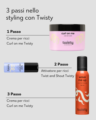 Set crema + mousse + booster per la cura e lo styling dei capelli ricci e mossi Twisty - 3
