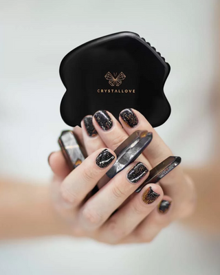 Pietra per il massaggio facciale Gua sha in pietra ossidiana che regala notevole forza Crystallove - 2