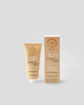 Crema viso con protezione solare SPF 50 per uniformare il tono della pelle Fluff