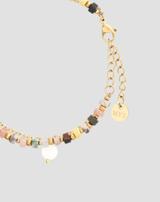 Bracciale in acciaio inossidabile placcato oro con agata, maifan, diaspro e avventurina Mys_4 - 4