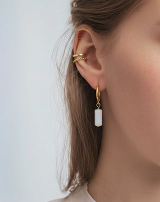 Orecchini placcati in oro con pietre naturali giada bianca, set di orecchini Mys - 3