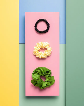 Set di elastici per capelli in seta naturale al 100% - verde, crema, nero Twisty 3 pz. - 5