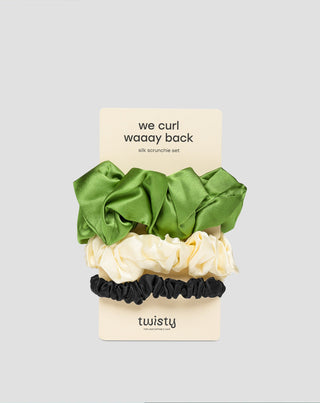 Set di elastici per capelli in seta naturale al 100% - verde, crema, nero Twisty 3 pz. - 1