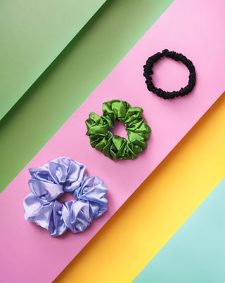 Set di elastici per capelli in seta naturale al 100% - viola, verde, nero Twisty 3 pz. - 5