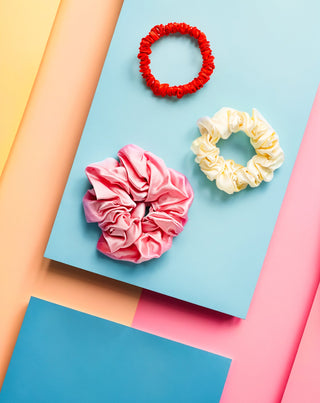 Set di elastici per capelli in seta naturale al 100% - rosa, crema, rosso Twisty 3 pz. - 6