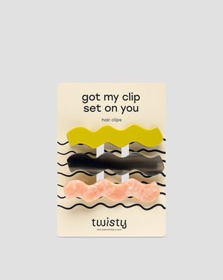 Set fermagli ondulati per cappelli - verde, nero, rosa Twisty 3 pezzi - 1