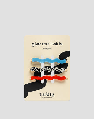 Set di forcine ondulate per capelli marmo, azzurro, rosso Twisty 3 pz. - 1