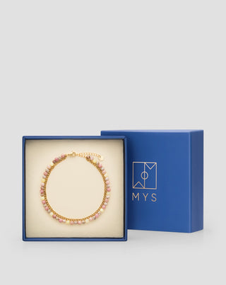 Cavigliera Mys in acciaio inossidabile placcato oro con giada rosa e limone - 4