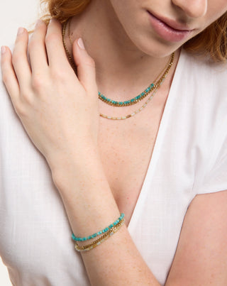 Bracciale in acciaio inossidabile placcato oro con turchese africano e amazzonite Mys_1 - 2