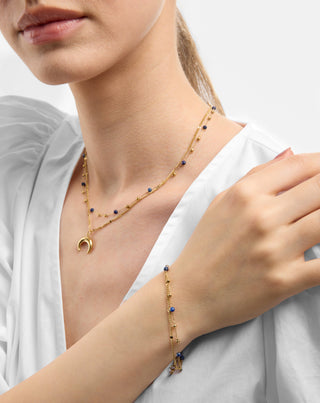 Bracciale in acciaio inossidabile placcato oro con lapislazzuli Mys_1 - 2