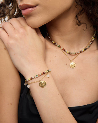 Bracciale in acciaio inossidabile placcato oro con agata, maifan, diaspro e avventurina Mys_2 - 3