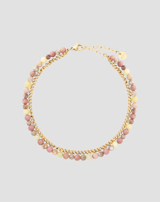 Bracciale in acciaio inossidabile placcato oro con giada rosa e limone Mys_3 - 1