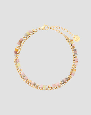 Bracciale placcato oro con pietre naturali di giada rosa e limone Mys - 1