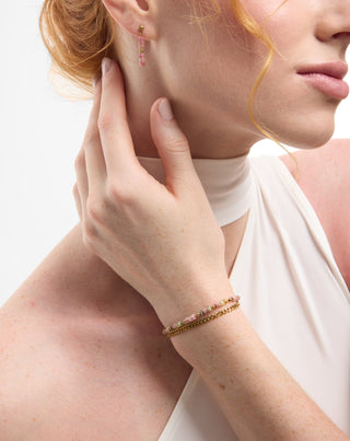 Bracciale in acciaio inossidabile placcato oro con giada rosa e limone Mys_2 - 3