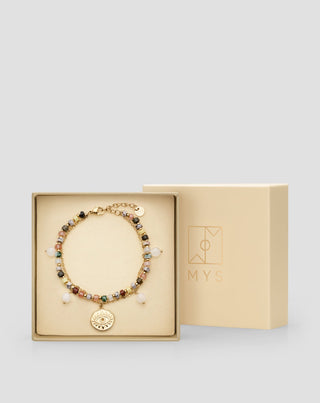 Bracciale in acciaio inossidabile placcato oro con agata, maifan, diaspro e avventurina Mys - 5