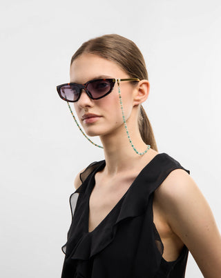 Catena per occhiali placcata oro con turchese africano e amazzonite Mys_3 - 3