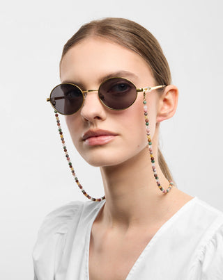 Catena per occhiali placcata oro con agata, maifan, diaspro e avventurina Mys_2 - 3