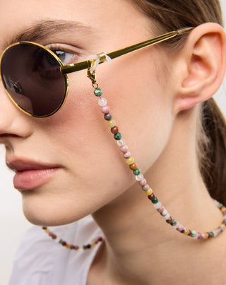 Catena per occhiali placcata oro con agata, maifan, diaspro e avventurina Mys_1 - 2