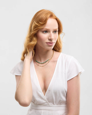 Collana in acciaio inossidabile placcato oro con turchese africano e amazzonite Mys_2 - 4