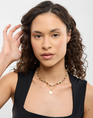 Collana placcata in oro con pietre naturali agata maifan diaspro giada e avventurina Mys_3 - 3