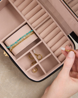 Grande portagioie con scomparti, rotelle e specchio, nero Mys_1 - 2