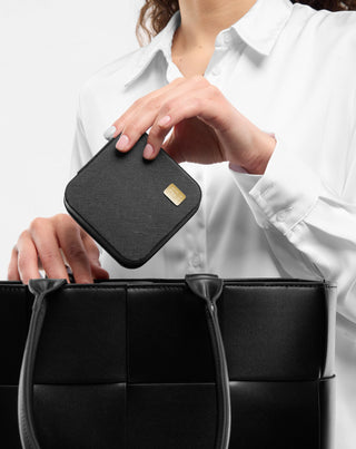 Piccolo portagioie con scomparti, rotelle e ganci, nero Mys_2 - 3