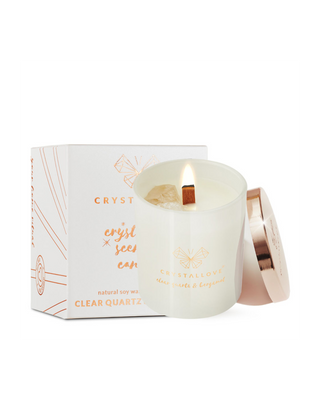 Candela di soia con cristallo di rocca e bergamotto in contenitore di vetro Crystallove - 1
