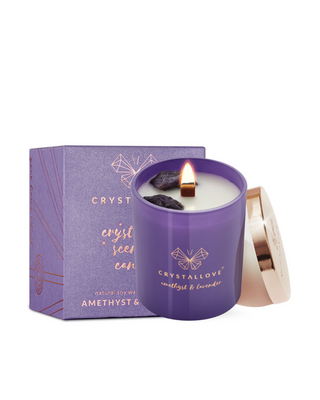 Candela di soia con ametista e lavanda in contenitore di vetro Crystallove - 1