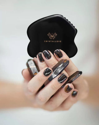 Pietra per il massaggio facciale Gua sha in pietra ossidiana che regala notevole forza Crystallove - 2