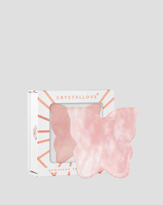 Piastra Motylek per massaggio viso gua sha in quarzo rosa Crystallove - 1