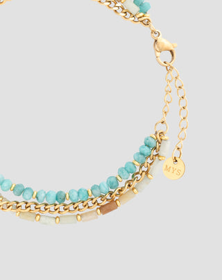 Bracciale in acciaio inossidabile placcato oro con turchese africano e amazzonite Mys_2 - 3