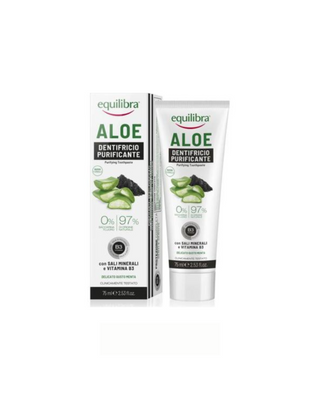 Gel per lo spazzolamento dei denti con carbone attivo dal guscio di noce di cocco e aloe vera Equilibra - 1