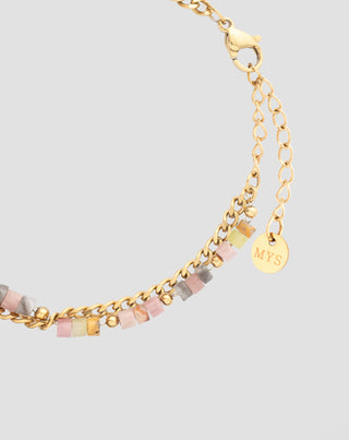 Bracciale in acciaio inossidabile placcato oro con giada rosa e limone Mys_4 - 4