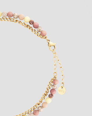 Cavigliera in acciaio inossidabile placcato oro con giada rosa e limone Mys_2 - 3