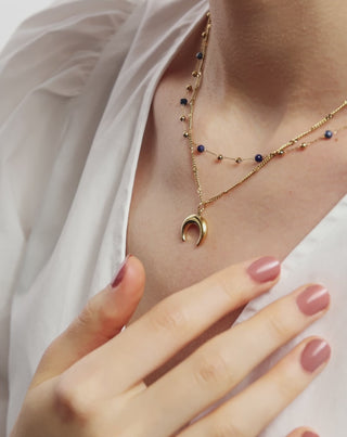 Collana placcata in oro con pietre naturali lapislazzuli con mezzaluna Mys - 6