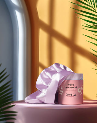 Cuffia di seta rosa per capelli ricci e mossi per dormire Twisty - 4