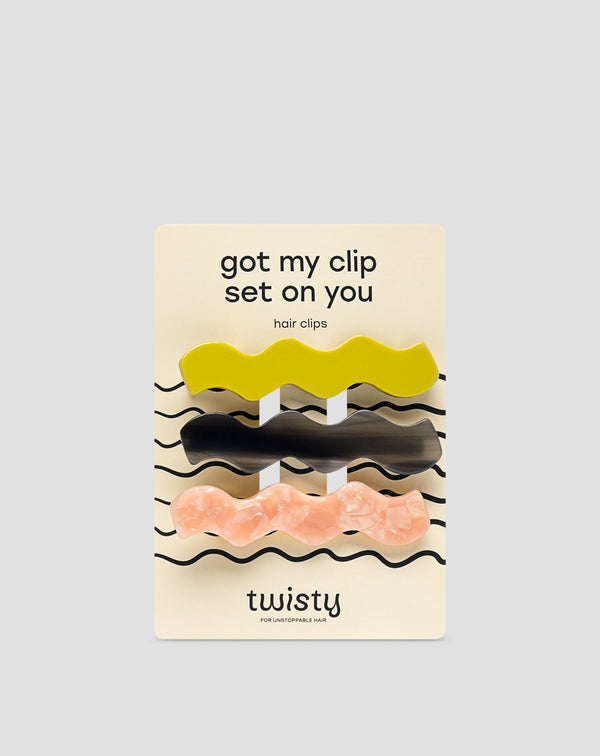 Set fermagli ondulati per cappelli  - verde, nero, rosa Twisty 3 pezzi
