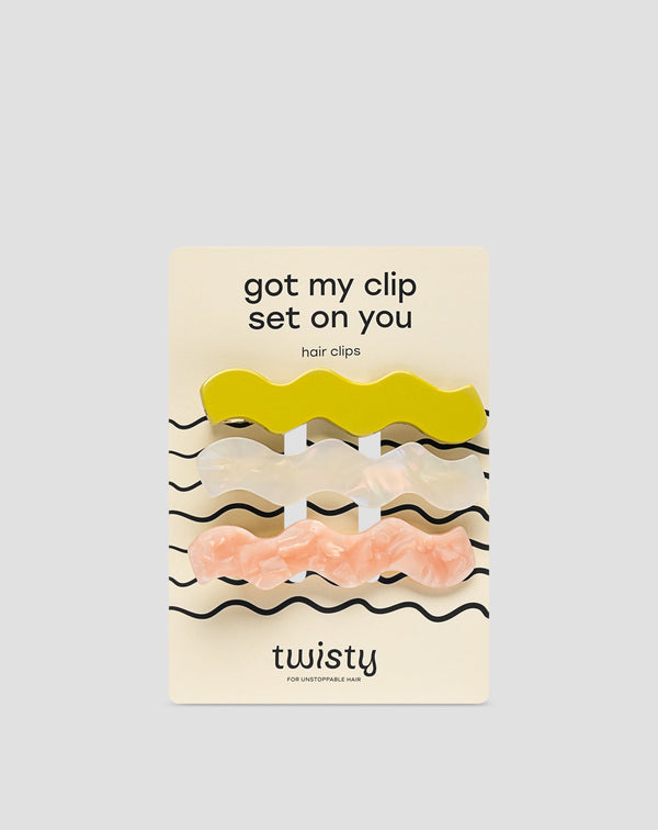 Set fermagli ondulati per cappelli - perla, verde, rosa  Twisty 3 pezzi