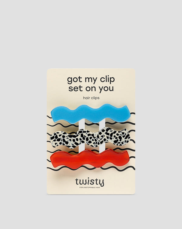 Set fermagli ondulati per cappelli  - marmo, azzurro, rosso Twisty 3 pezzi