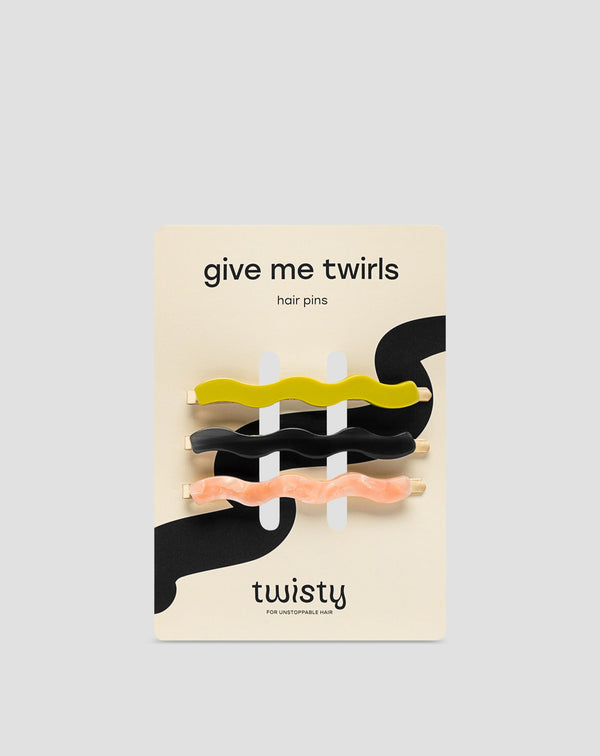 Set di forcine ondulate per capelli  verde, nero, rosa Twisty 3 pz.