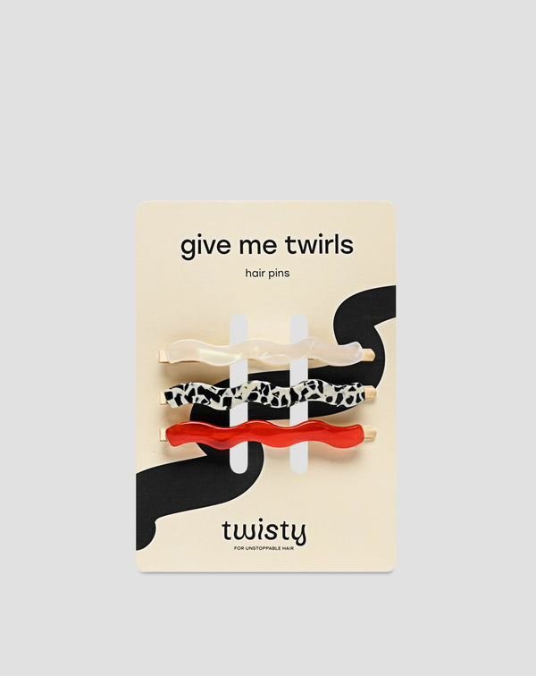 Set di forcine ondulate per capelli rosso, marmo, perla Twisty 3 pz.