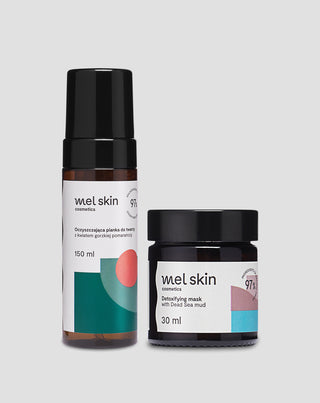 Set con fango del Mar Morto: maschera purificante e schiuma detergente per il viso per il detox e il ripristino dell’equilibrio della pelle Mel Skin - 1