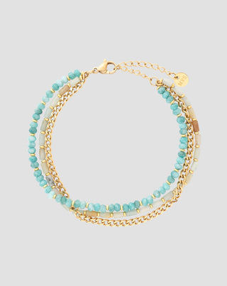 Bracciale placcato oro con pietre naturali turchese africano e amazzonite Mys - 1