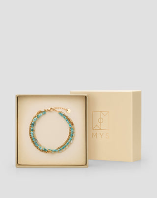 Bracciale in acciaio inossidabile placcato oro con turchese africano e amazzonite Mys - 4