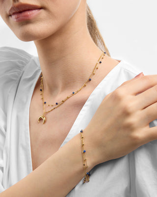 Collana placcata in oro con pietre naturali lapislazzuli con mezzaluna Mys - 3