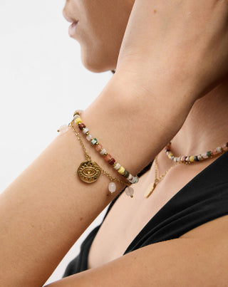 Bracciale in acciaio inossidabile placcato oro con agata, maifan, diaspro e avventurina Mys_1 - 2